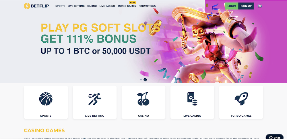 BetFlip Crypto Casino Homepage