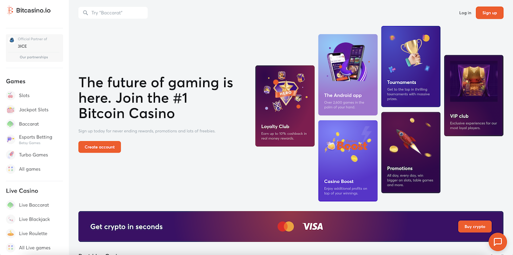 Page d'accueil du casino Bitcasino.io