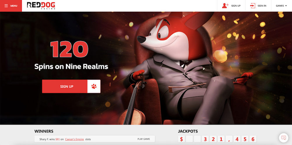Page d'accueil de Red Dog Casino