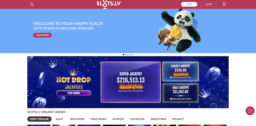 Page d'accueil de Slots.lv Casino